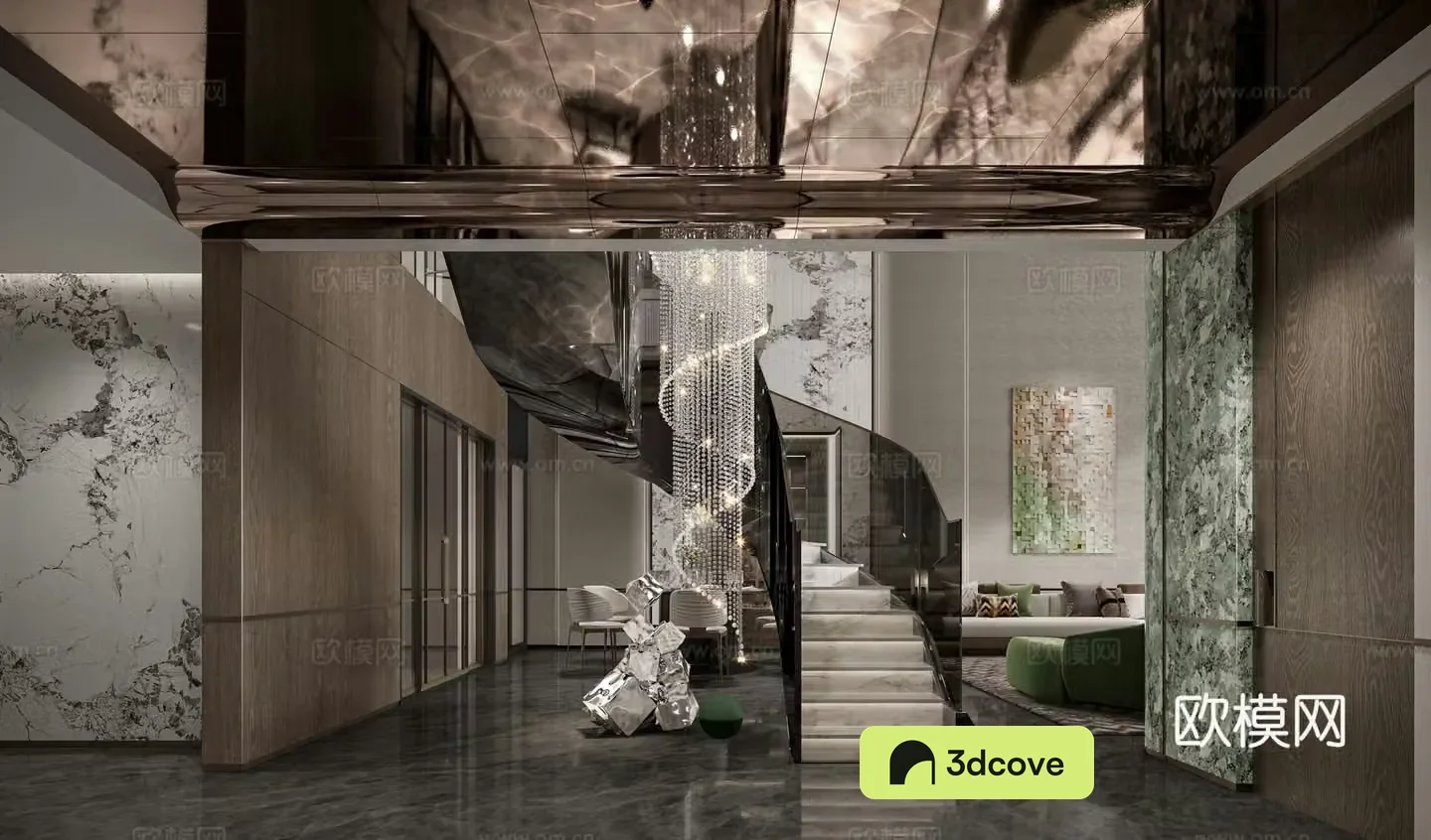 Modern stairs living and dining room