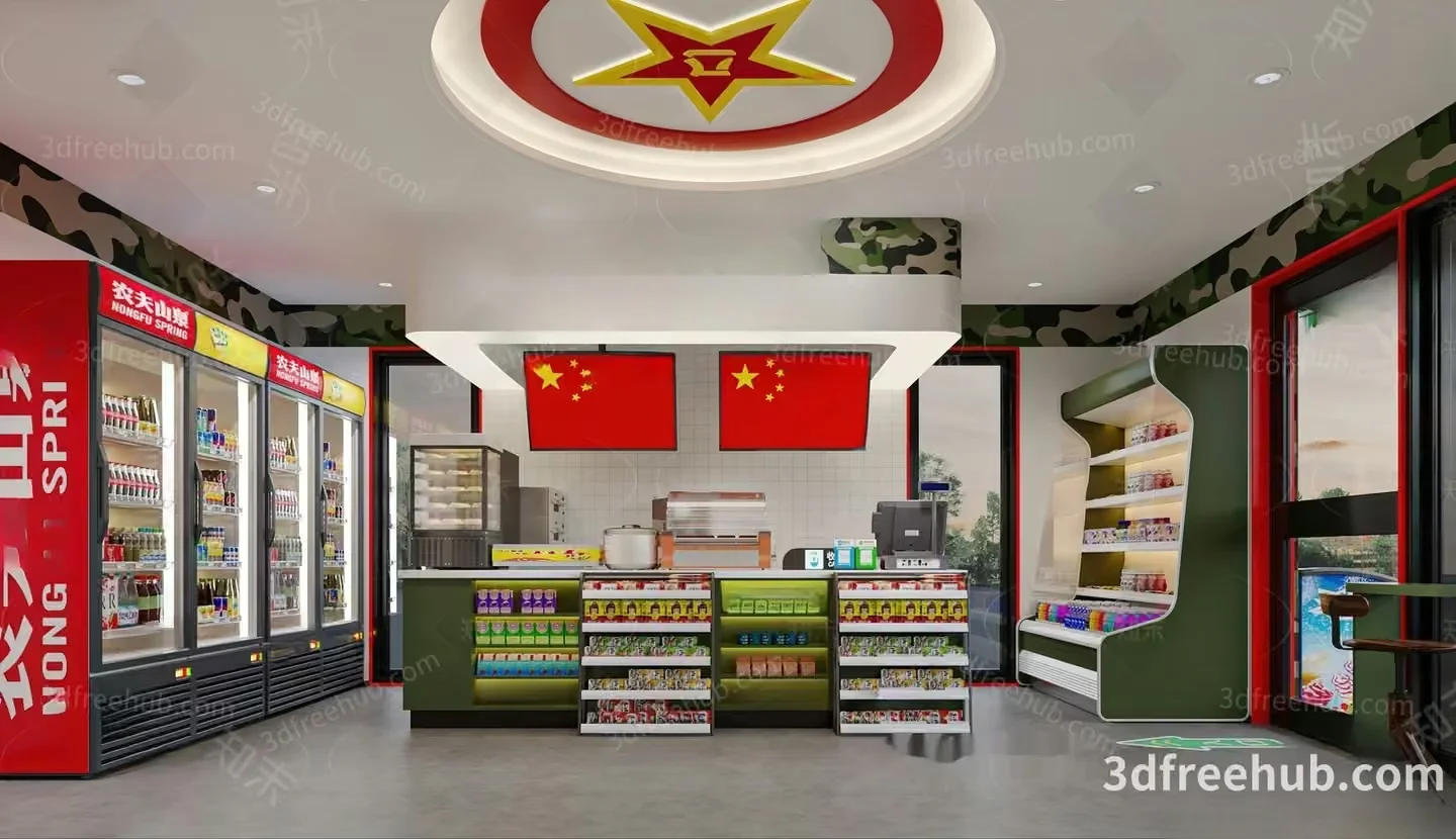 The Main Subject Is A Convenience Store With A Military Theme 3D Model – 19996 – VRAY Render