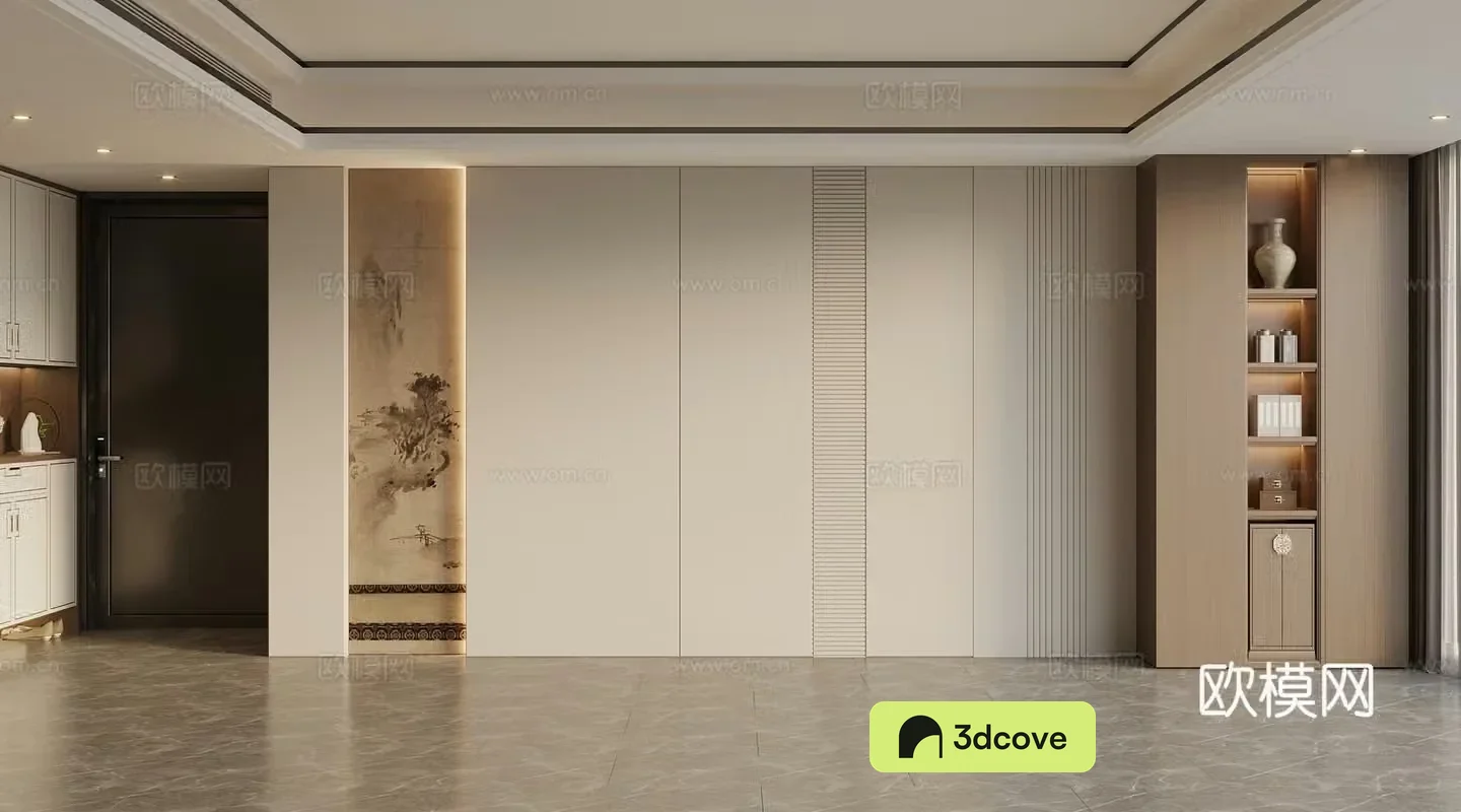 New Chinese style Living room background wall Sofa background wall Wooden veneer Hard package