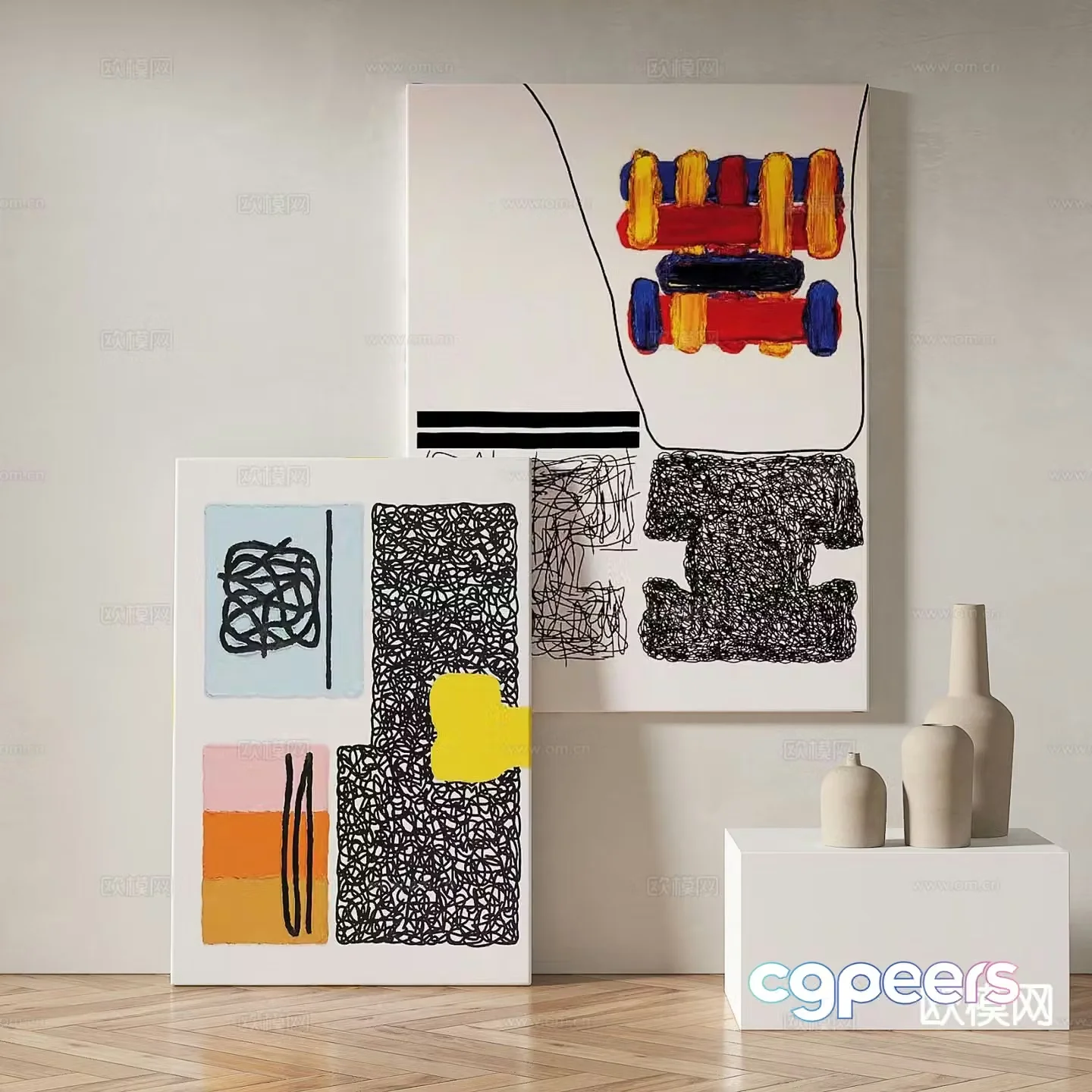 Modern abstract painting decorative painting 3d model
