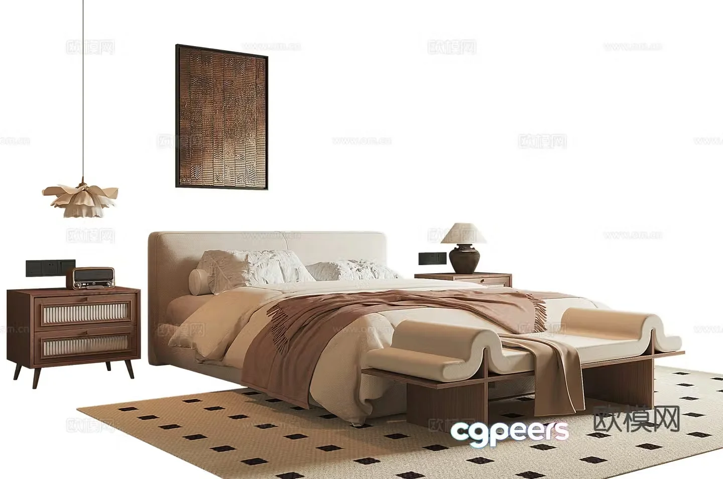 Wasabi Middle Style Double Bed 3D Model