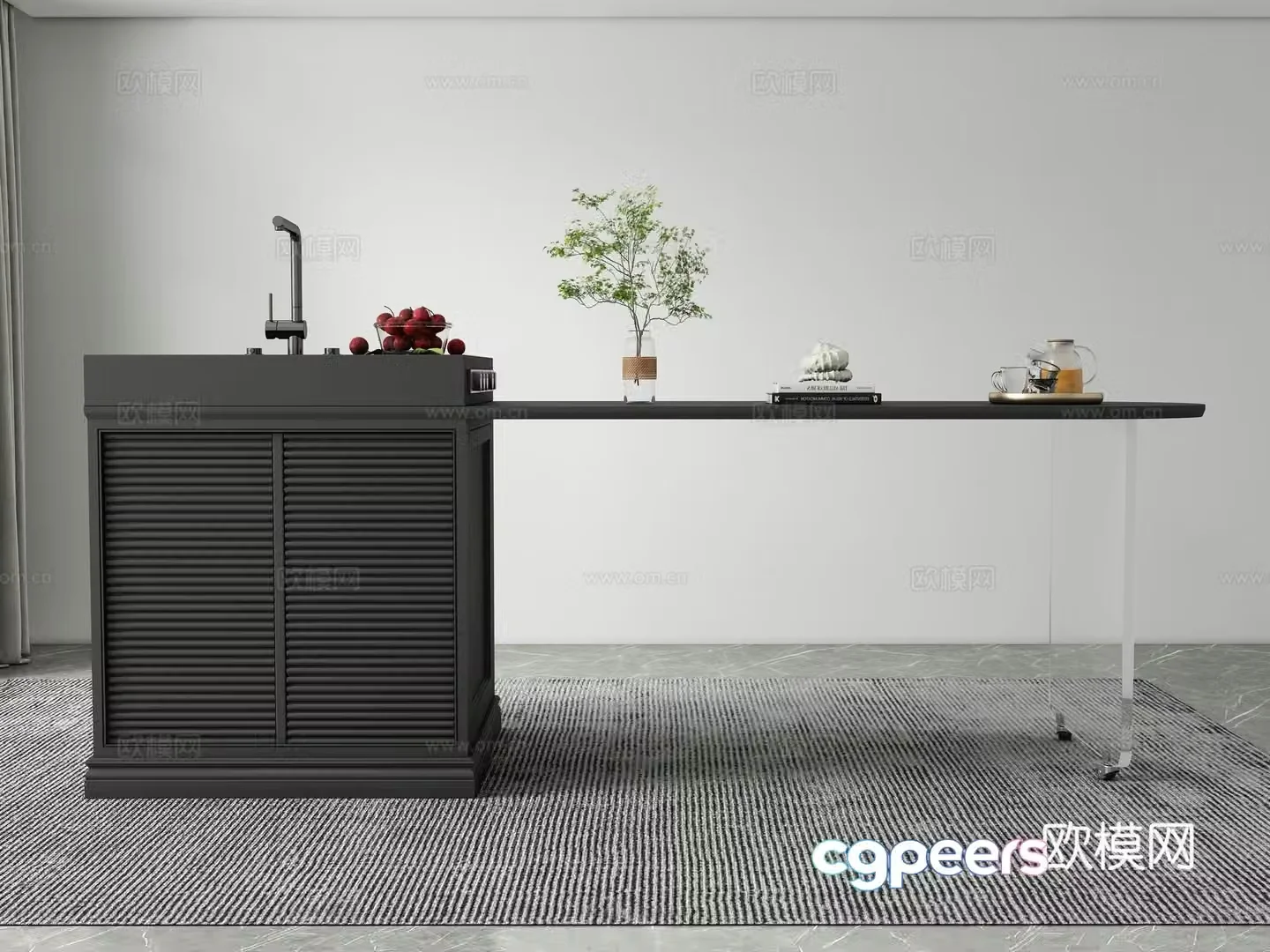 Modern island dining table 3d model