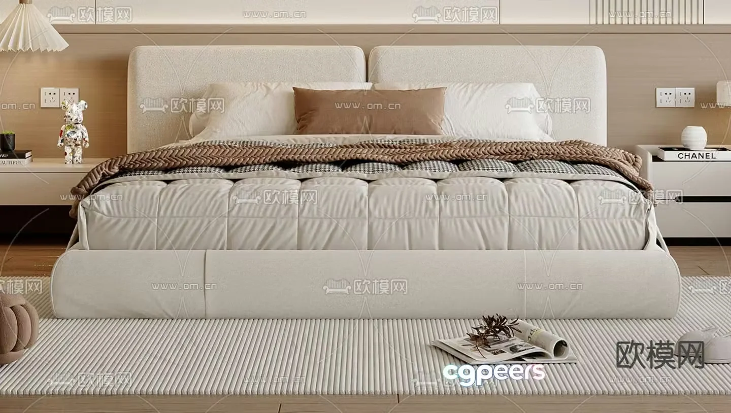 Cream style double bed 3d model