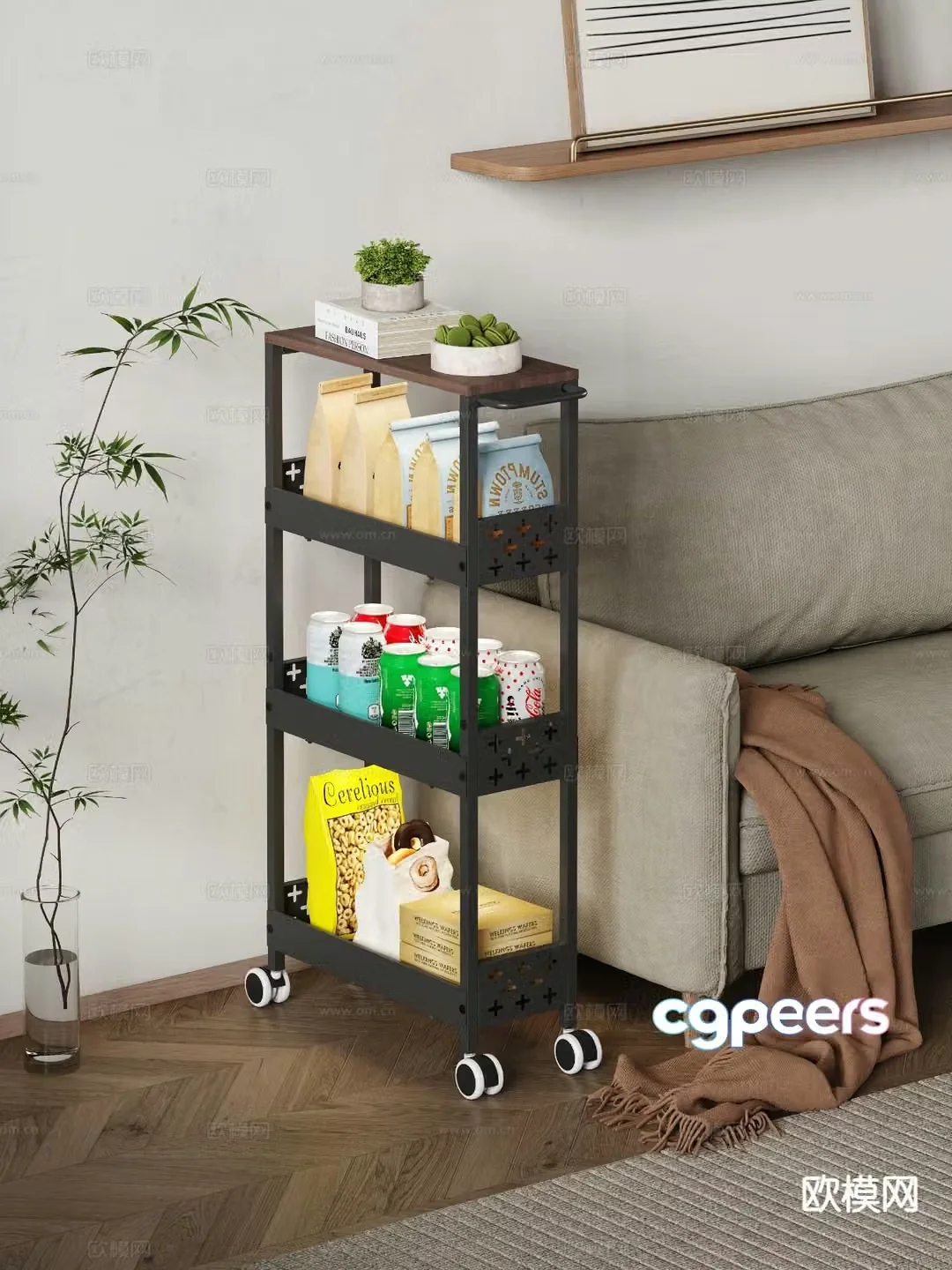 Trolley side table corner table snack rack 3D model