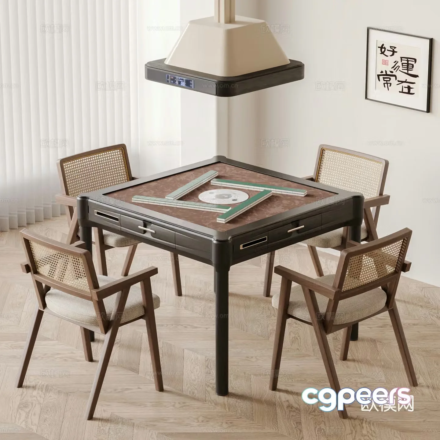 New Chinese style mahjong table and chairs wasaki mahjong table chess and card table and chairs casual table and chairs smoking lamp chess and card 3D model