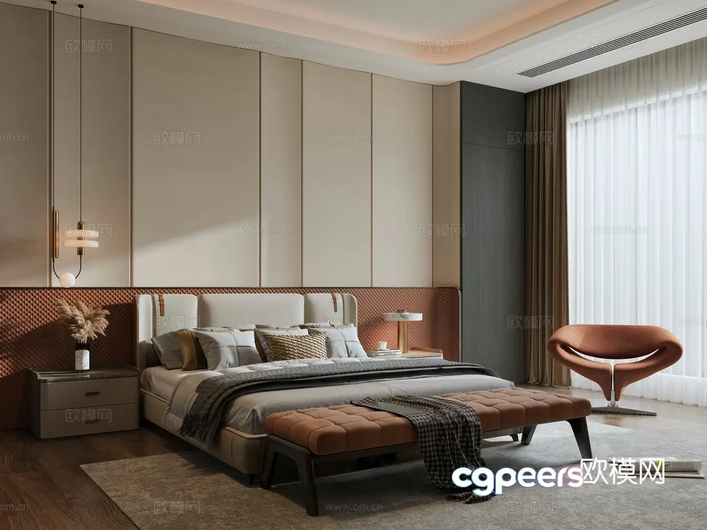 Modern light luxury bedroom master bedroom 3d model
