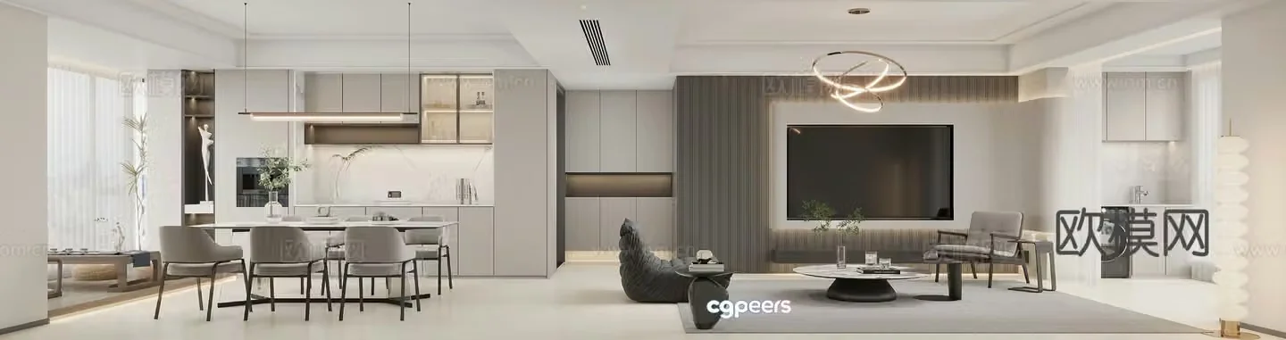Modern living and dining room 3d model