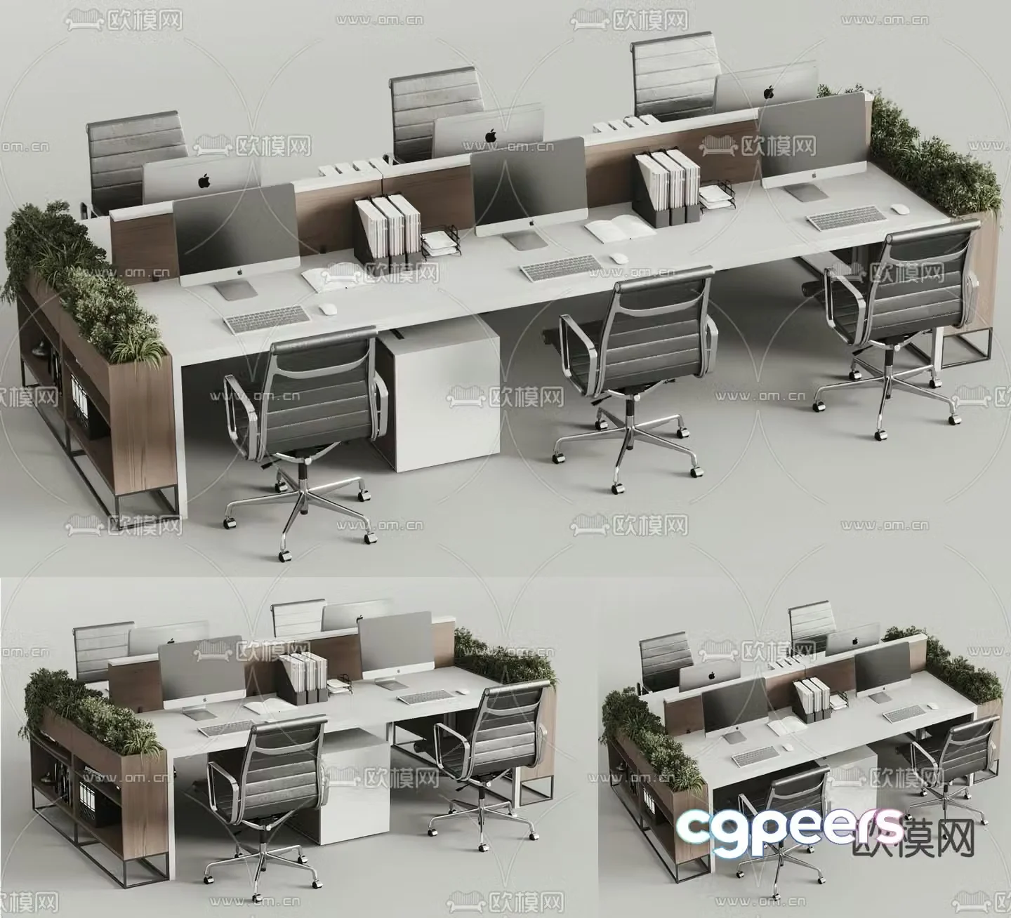 Office desk and chair screen card station 3D model