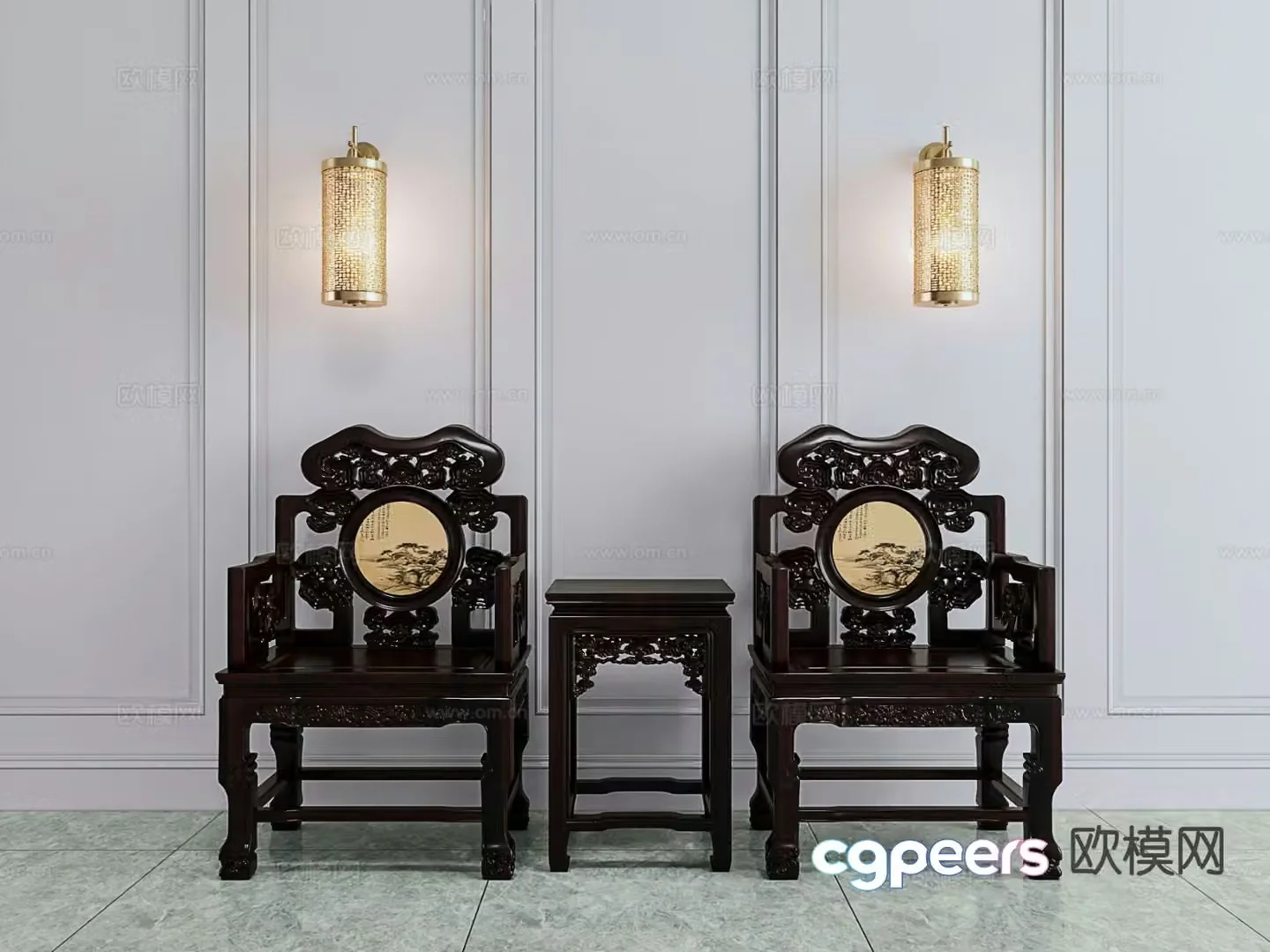 Chinese mahogany chair Ruyi chair leisure table and chair 3D model