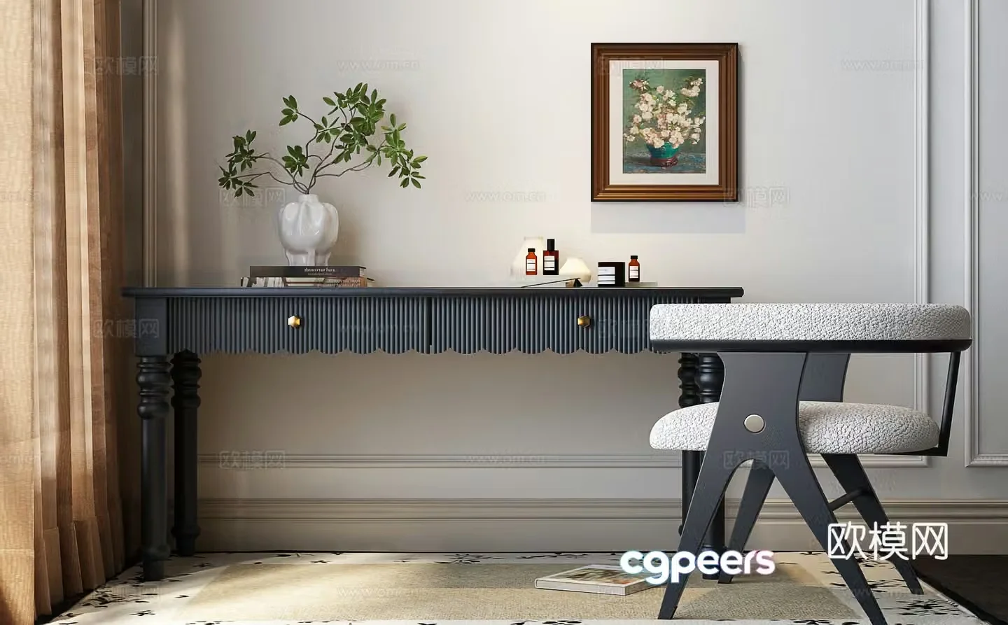 French desk and chair combination 3D model