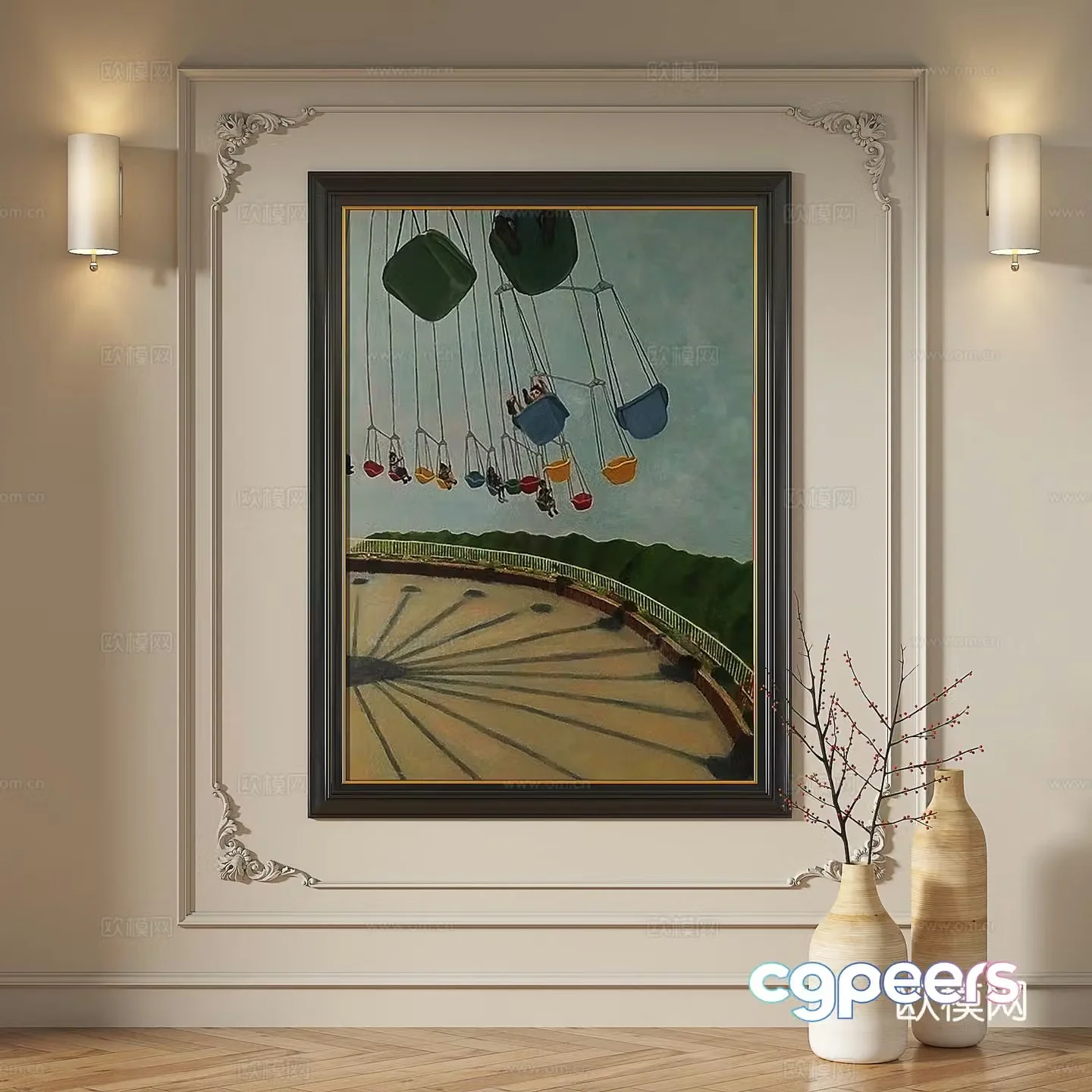 French retro oil painting modern simple light luxury modern decorative painting 3d model