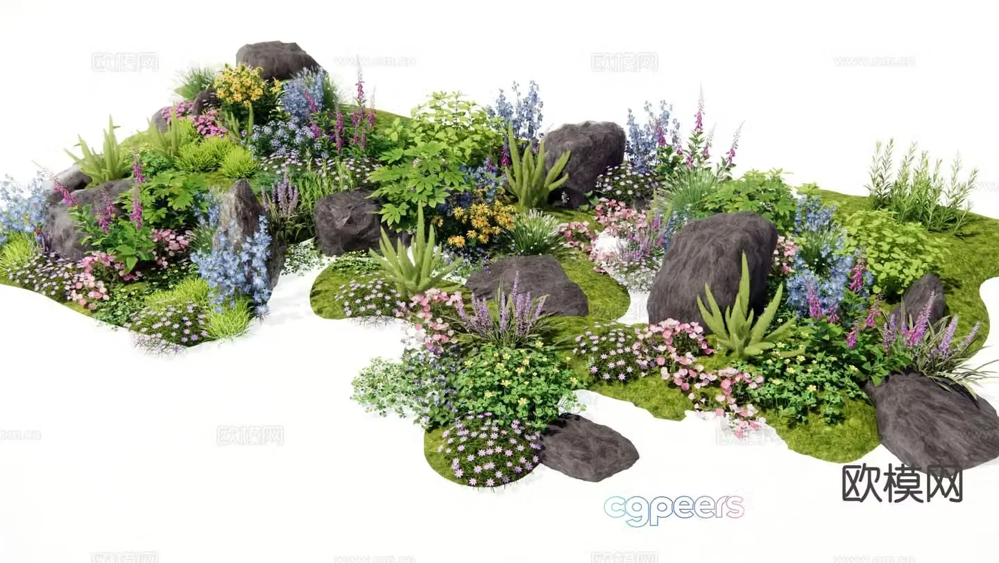 Flowers plants flower glasses flower border group asparagus 3D model