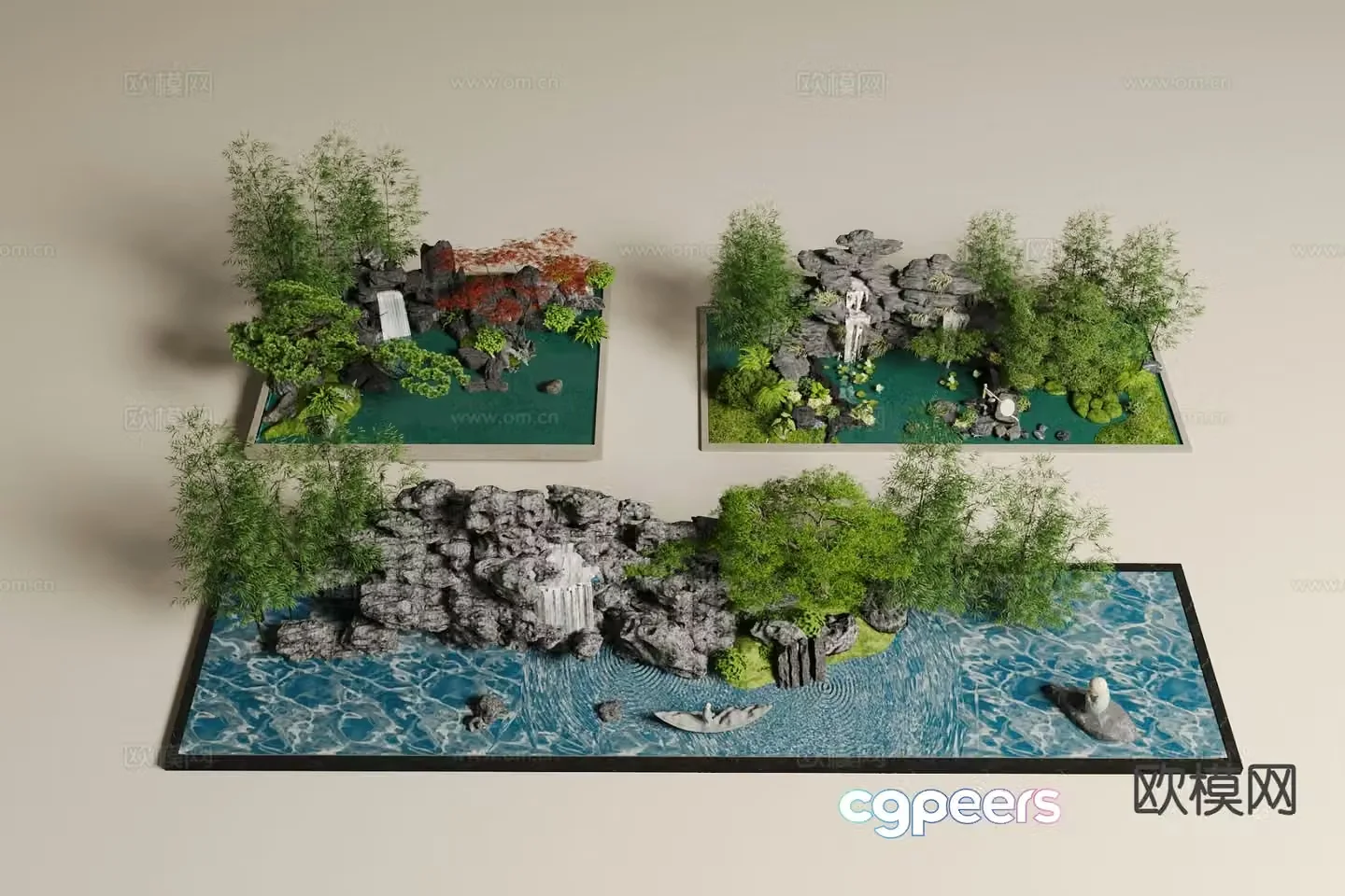 Rockery waterscape courtyard landscape sketch 3D model