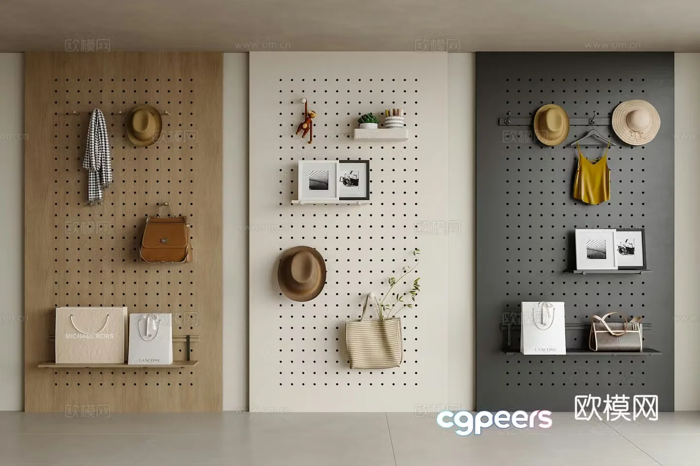 Modern hole board wall decorative board wall decorative pendant shelf ornament photo wall exhibition board exhibition 3d model