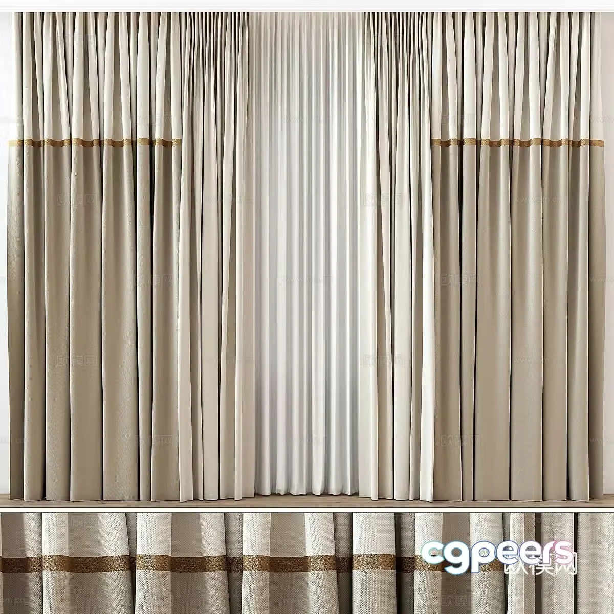 New Chinese style fabric curtain 3D model