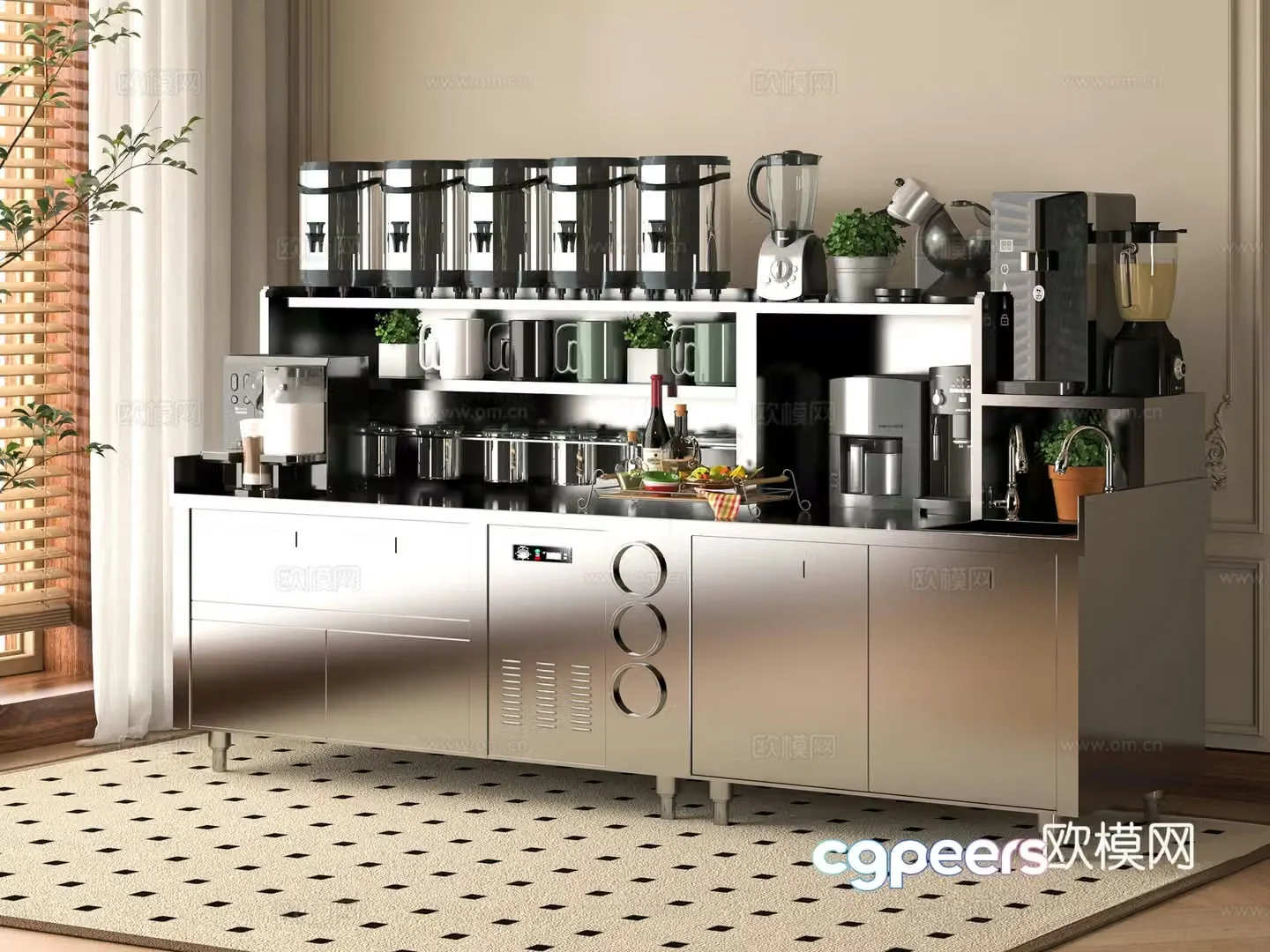 Modern milk tea shop operating table 3D model