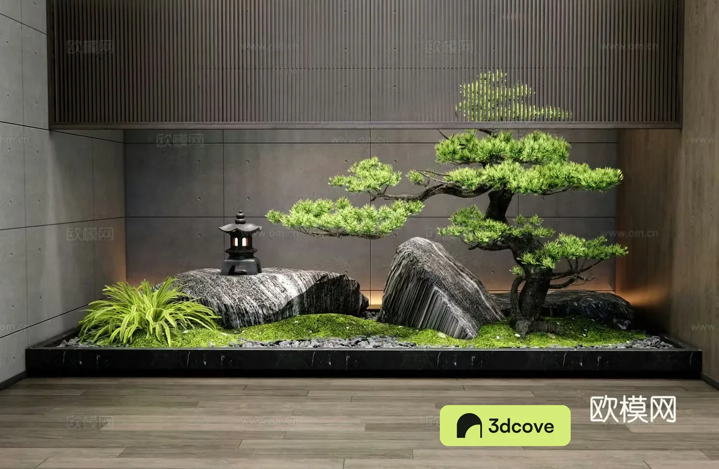 New Chinese style interior landscape stone patio interior landscape welcome pine courtyard sketch