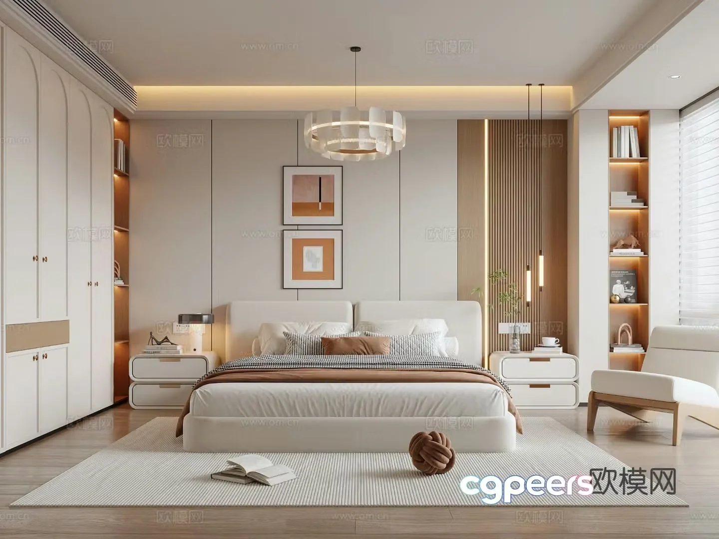 Modern creamy bedroom 3d model