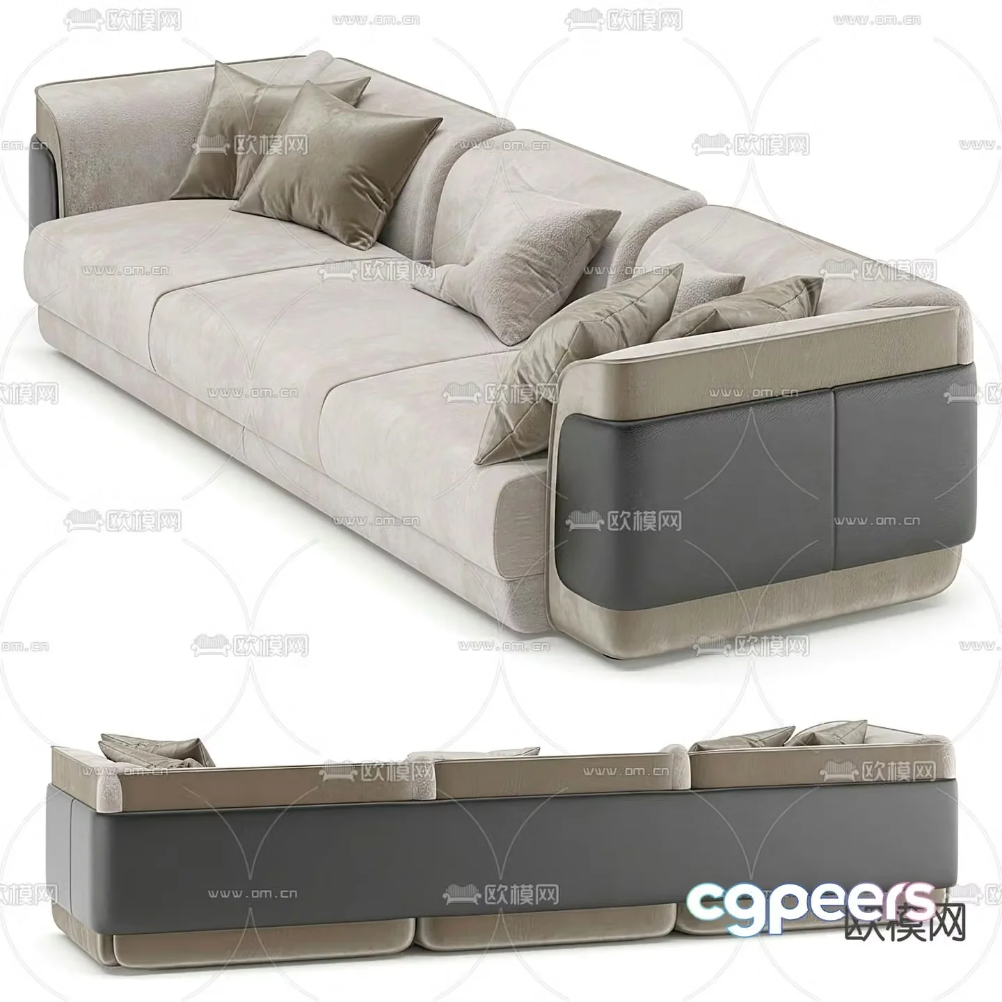 Three-person sofa multi-person sofa flannel sofa 3D model
