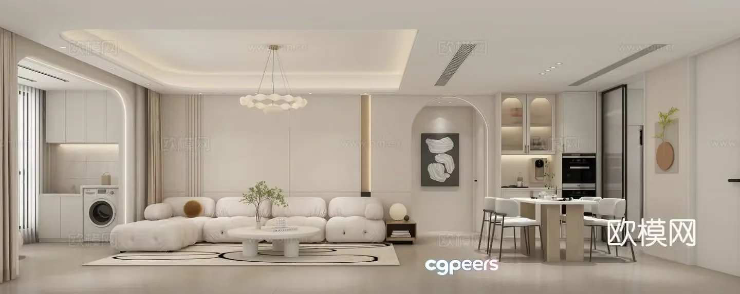 Modern Cream Style Restaurant 3D Model