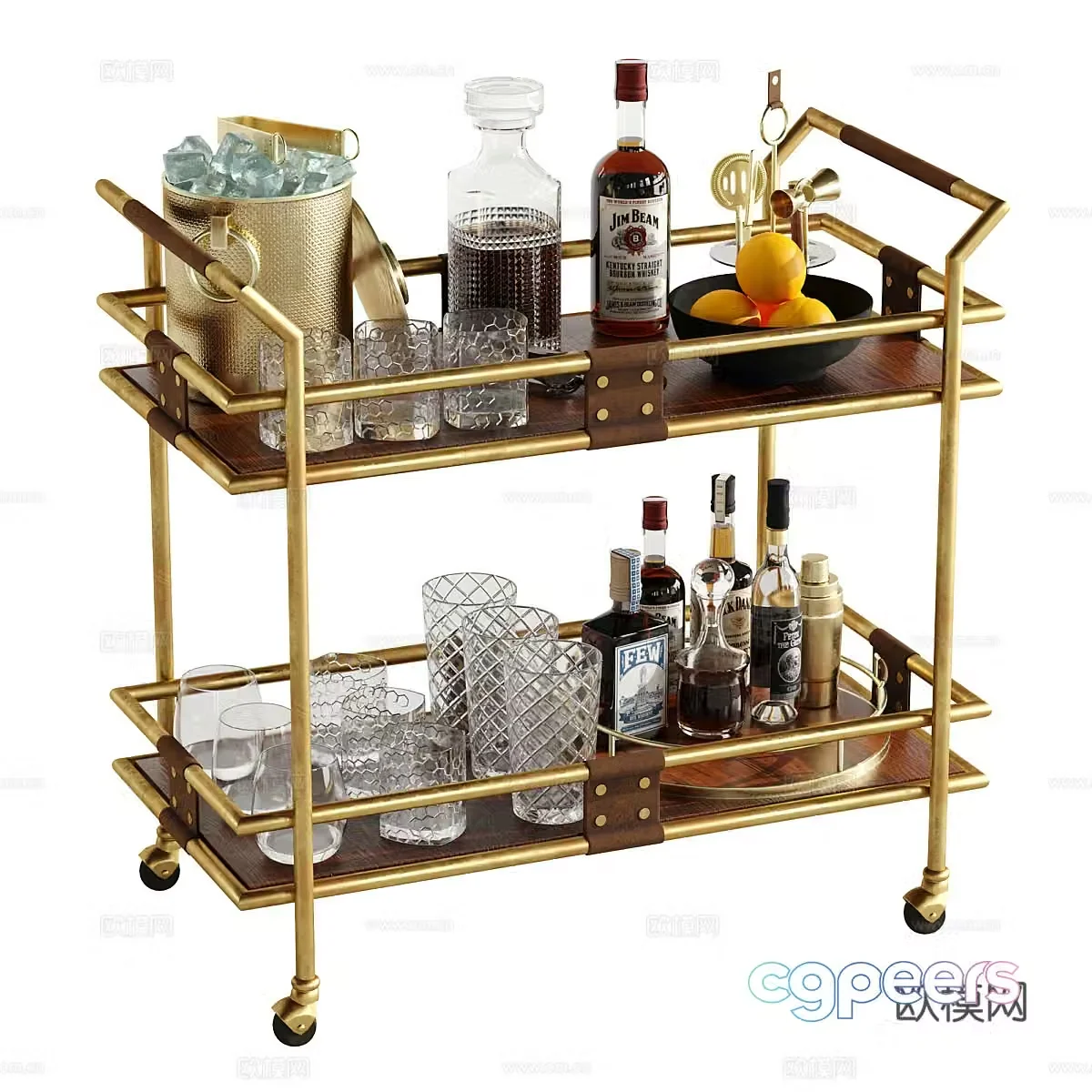 Modern light luxury bar trolley 3d model