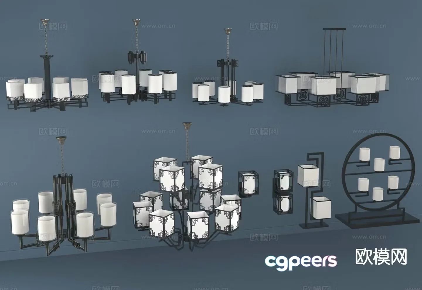 New Chinese style multi-head chandelier 3d model