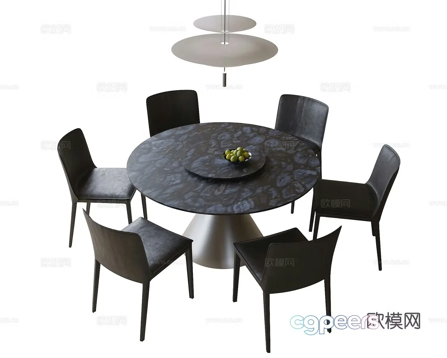 Modern dining table and chairs Round dining table and dining chairs 3d model