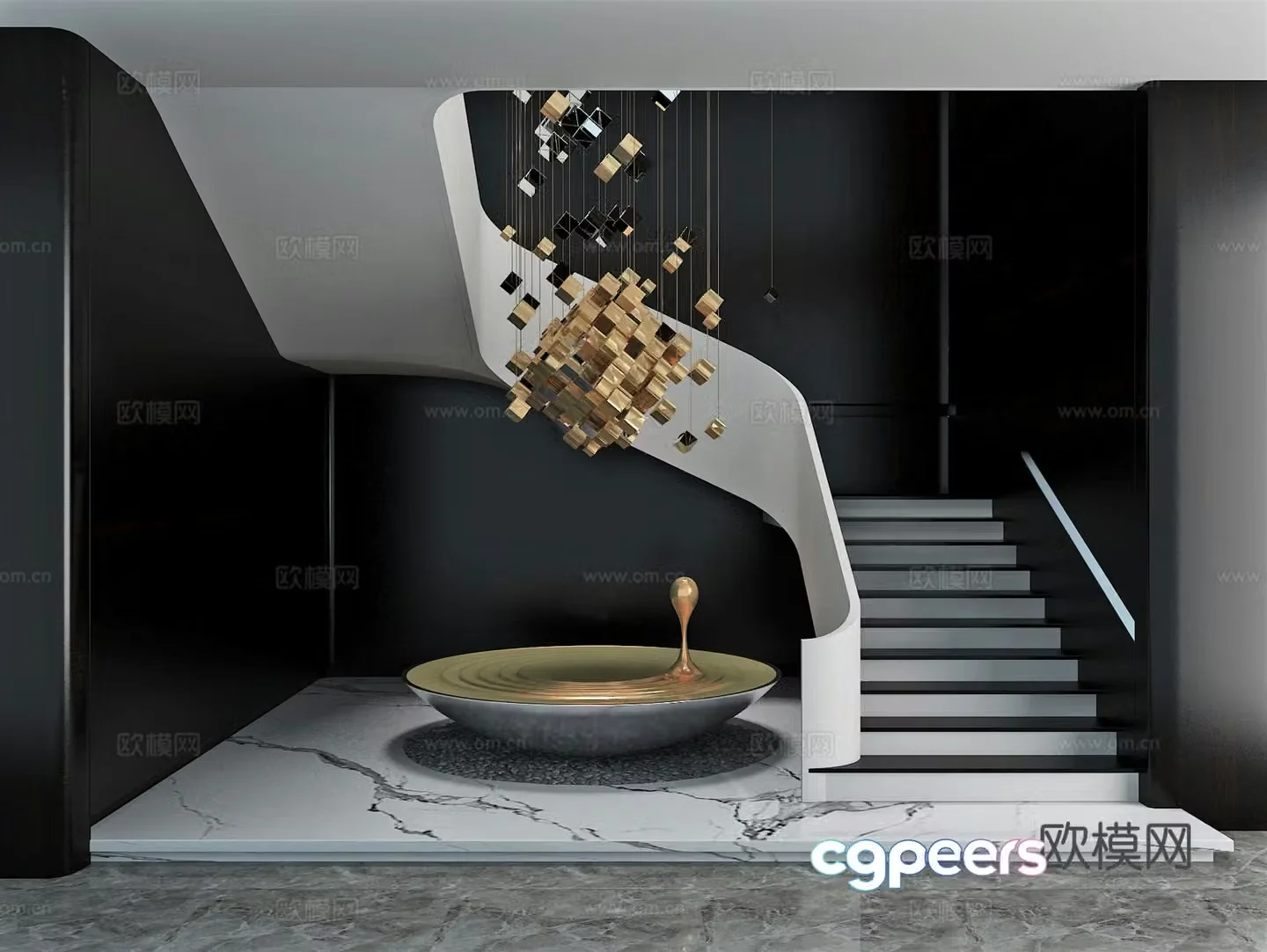 Stairwell beautiful palace handrail installation sculpture landscaping 3d model