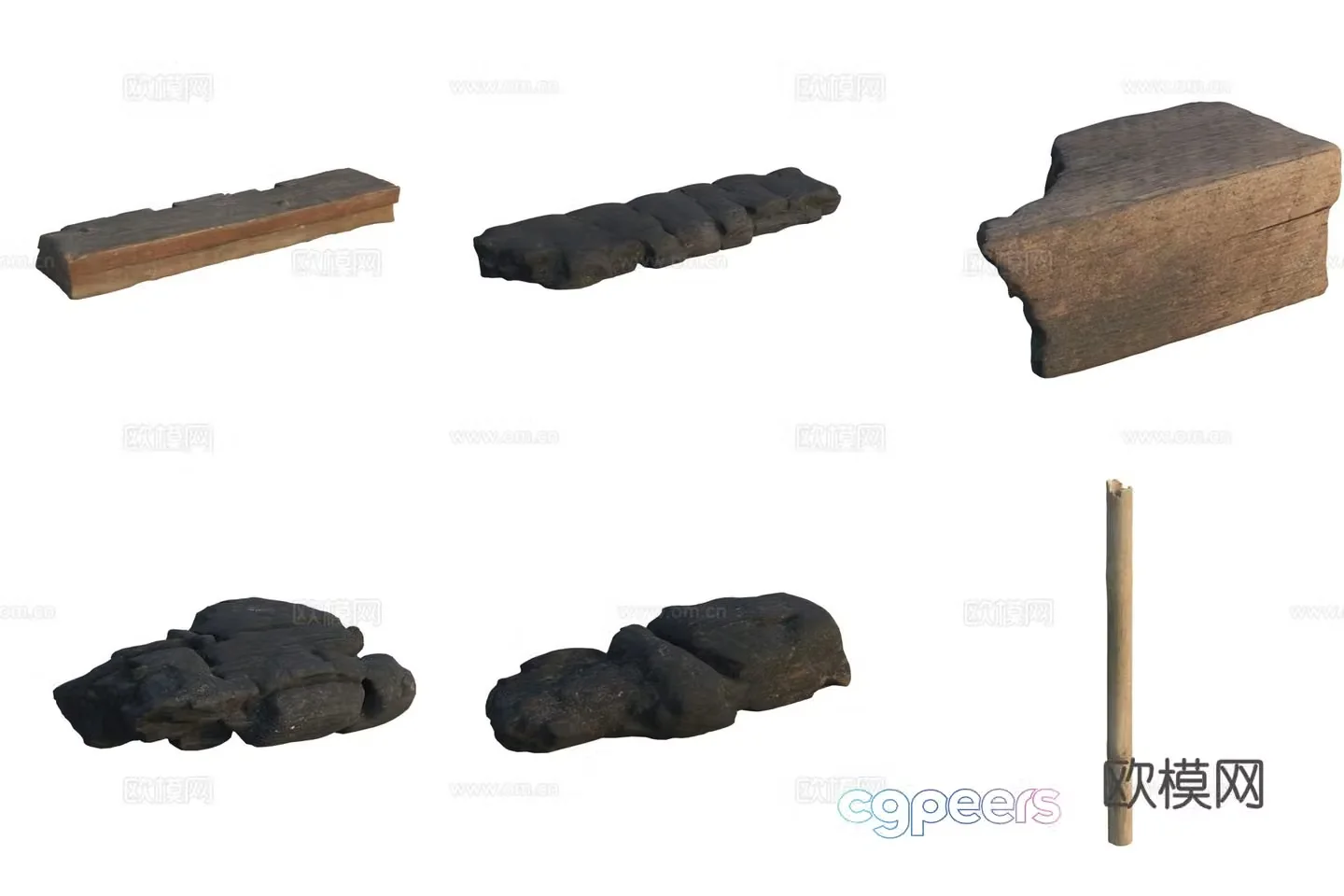 3d model of wood charcoal stick