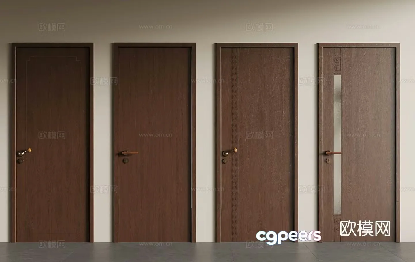 New Chinese style single-open door interior door glass door 3d model