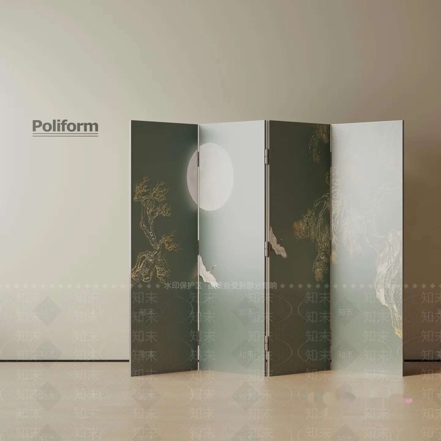 A Room Divider With A Moon And Bird Design 3D Model – 12074 – VRAY Render