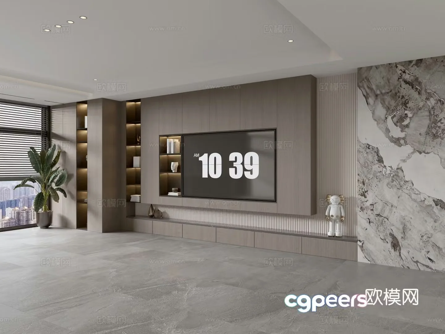 Modern Italian living room light luxury TV background wall full wall TV cabinet marble background wall 3d model
