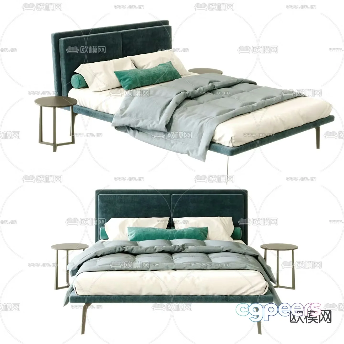 Simple double bed 3d model