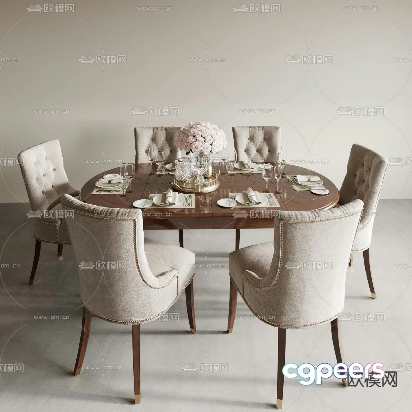 European dining table and chairs 3d model