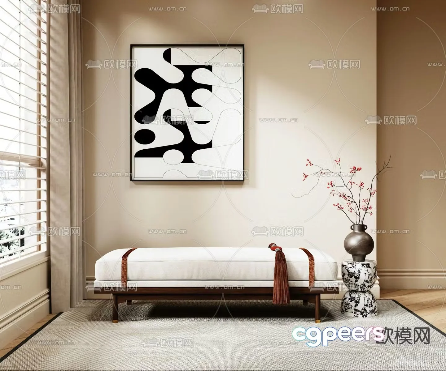 New Chinese style footrest bedside stool sofa stool 3D model
