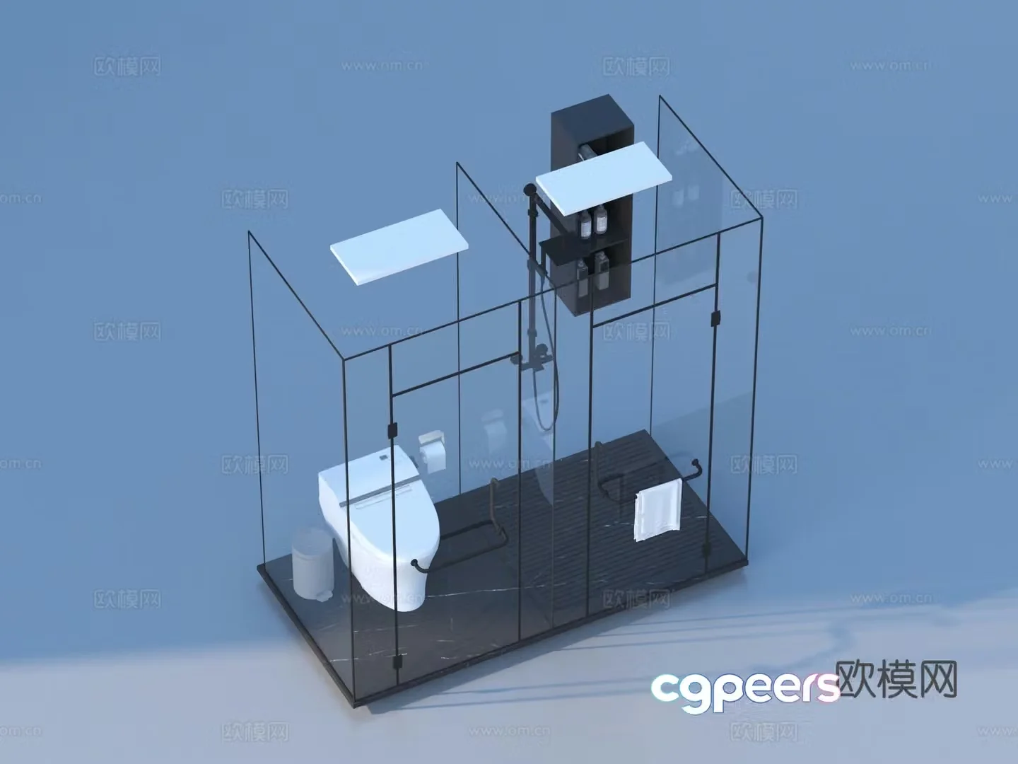 Wet and wet separation equipment toilet shower room 3D model