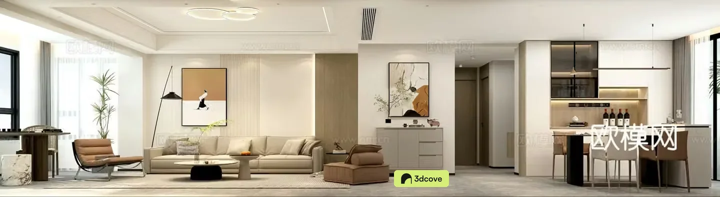 Modern living and dining room casual balcony island dining table
