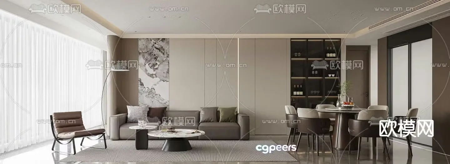Modern living and dining room 3d model