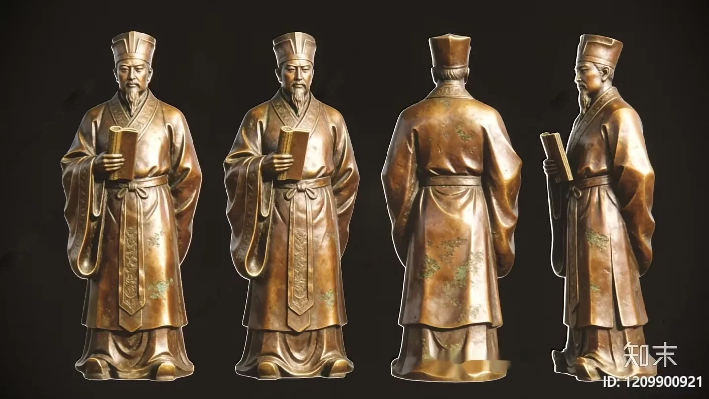 A Bronze Statue Of An Asian Man 3D Model – 19577 – VRAY Render