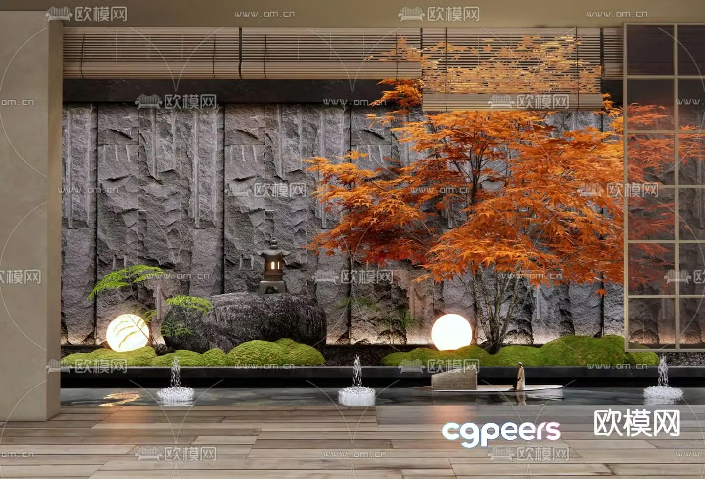 Indoor landscape maple landscaping fountain water 3d model