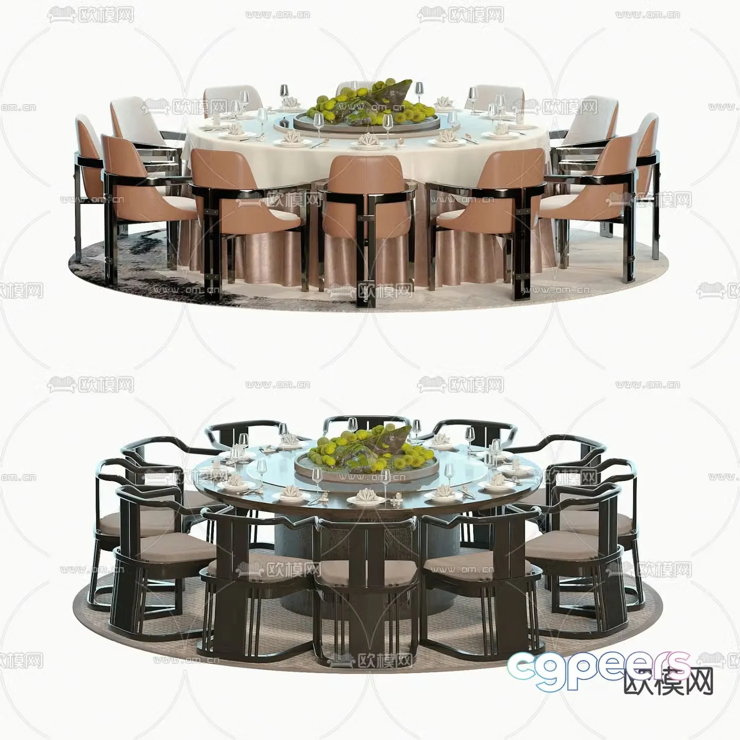 New Chinese dining table and chair 3D model
