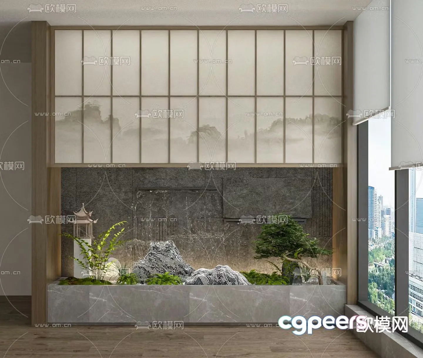 New Chinese style waterscape indoor landscaping mountain rock waterscape 3D model