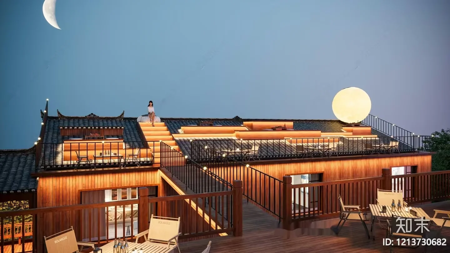 The Main Subject Is A Large Wooden Building With A Deck And Railing 3D Model – 12561 – VRAY Render
