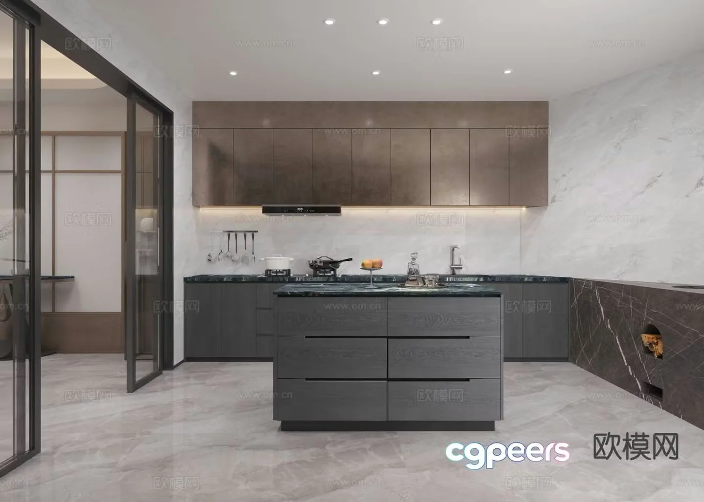 Modern villa kitchen island kitchen 3d model