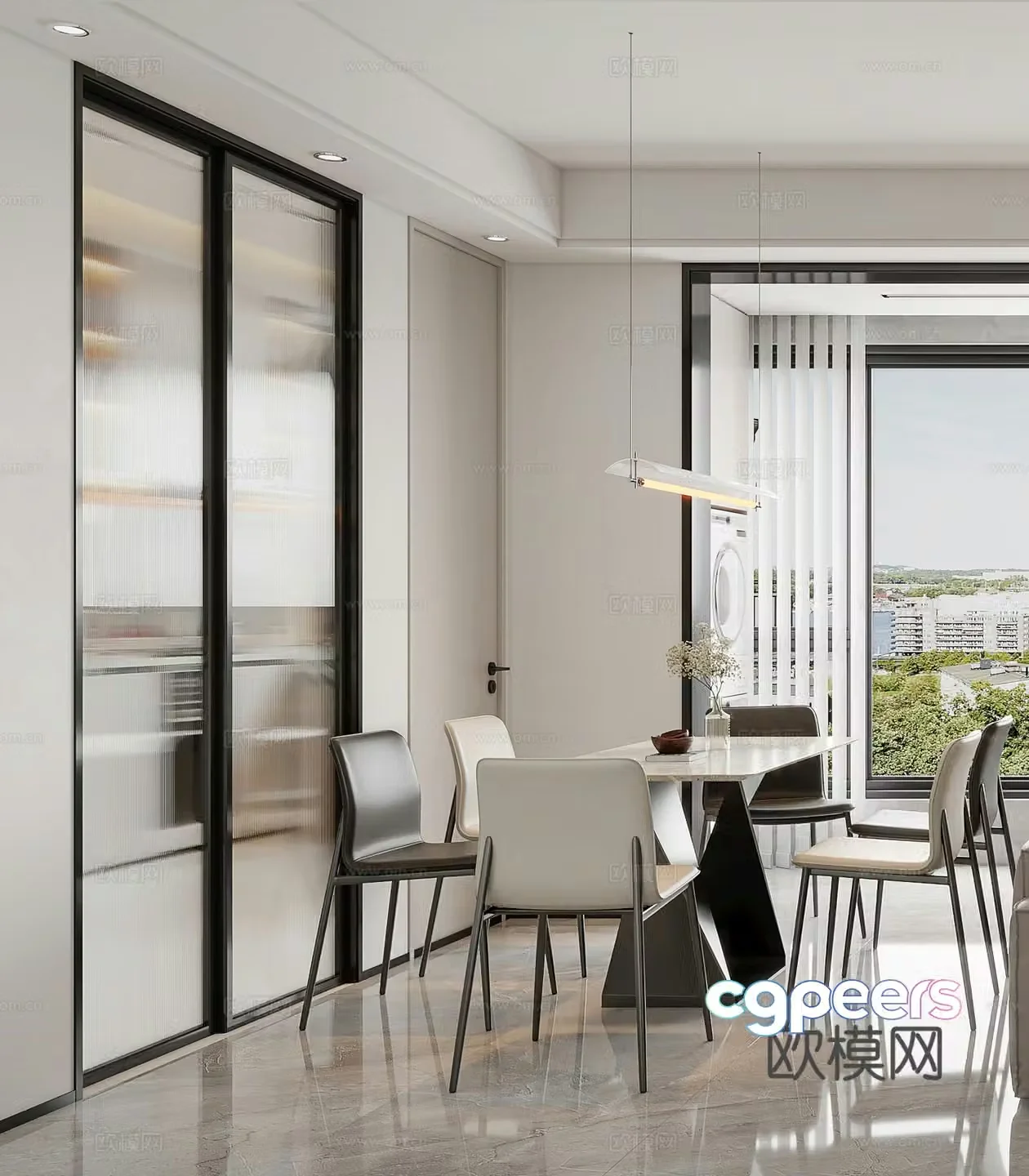 Modern restaurant Simple restaurant Dining table Chandelier Modern living restaurant G6373d model
