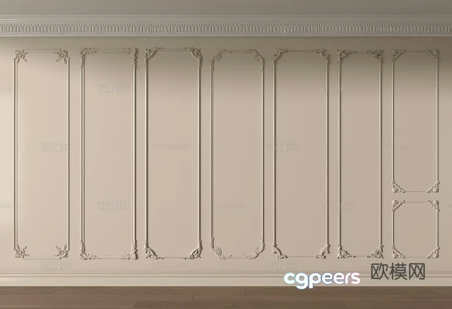 French gypsum line carved lines corner flower corner line background wall 3d model