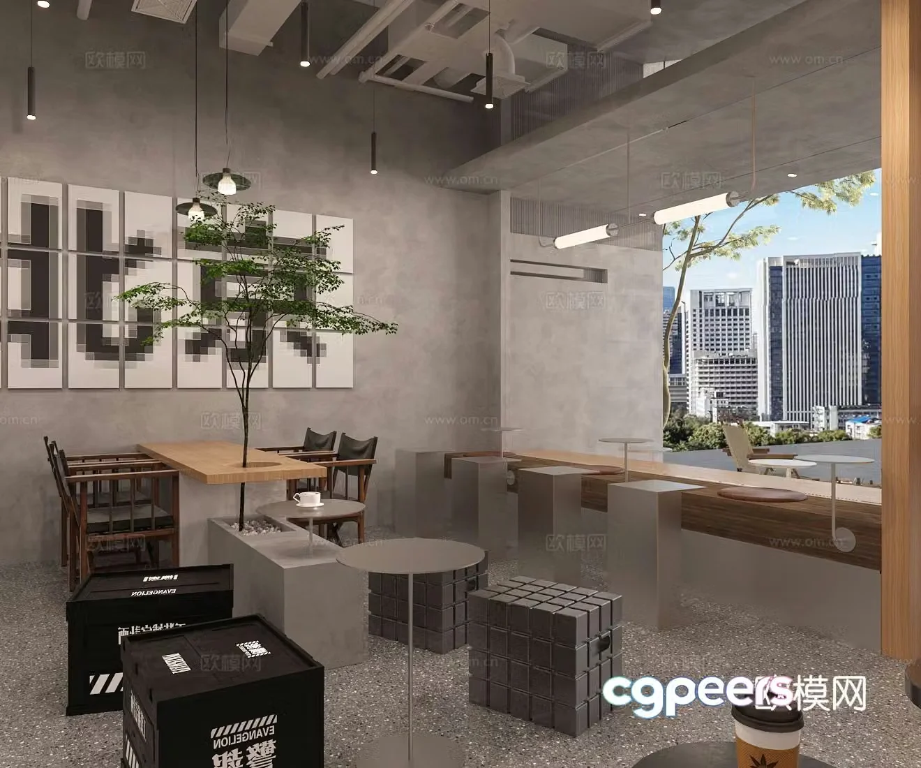 Industrial style cafe 3d model