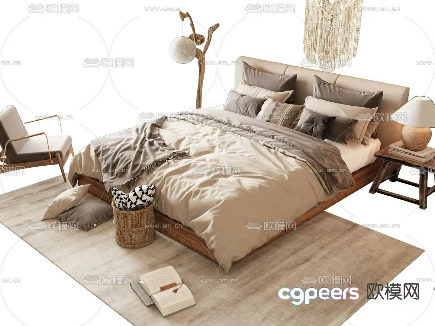 Medieval style double bed 3d model