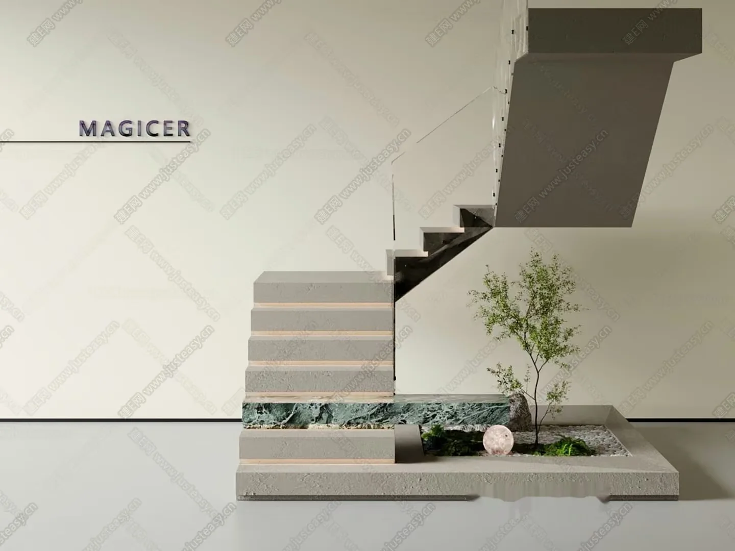 A Modern Staircase With A Minimalist Design 3D Model – 8233 – CORONA Render