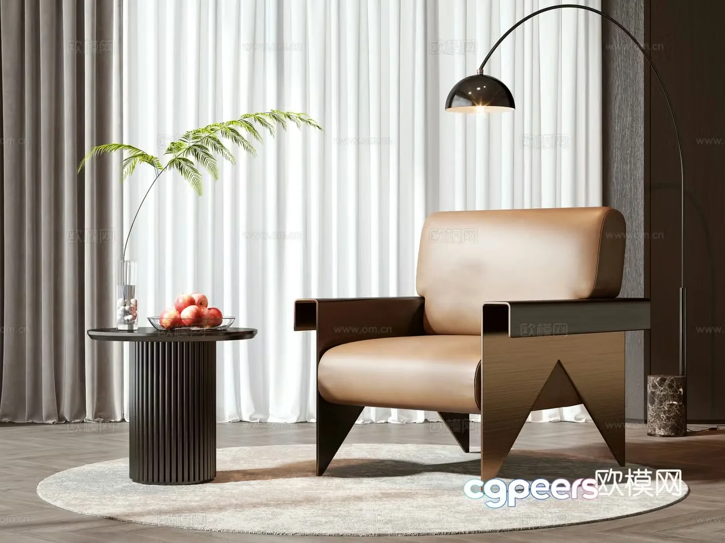 Modern leisure chair coffee table combination 3D model